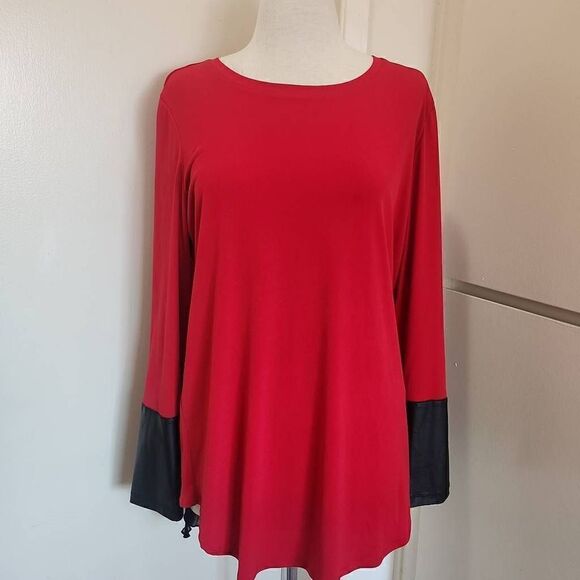 Peter Nygard Knit Red/Black Tunic Length Long Sleeve Pullover, NWOT, M - Picture 1 of 11